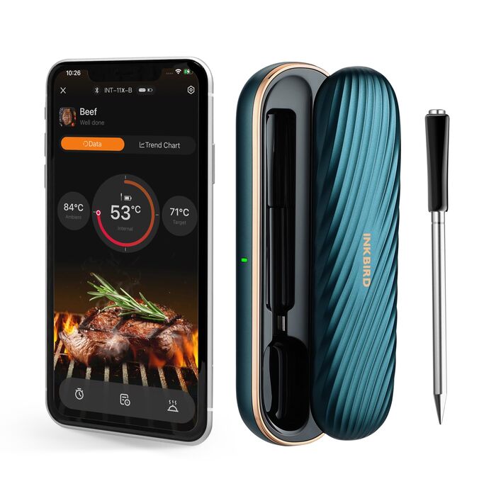 Термометр для м'яса Inkbird INT-11S-B: бездротовий, Bluetooth, з оцінкою часу приготування для гриля, BBQ, печі, коптильні