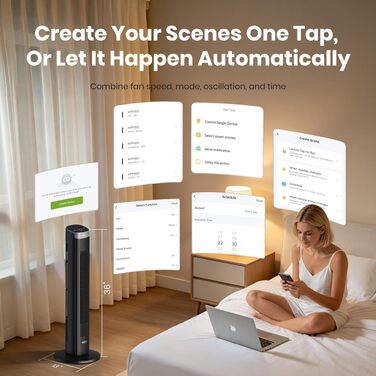 Вентилятор вежний Leiser Smart Tower, 90° осциляція, 4 режими, таймер 12 год, 86 см, чорний