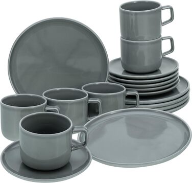 Набір посуду CreaTable Chef Collection 18 предметів (6 персон), серія Grey, порцеляна, для кави, сумісно з мийною машиною та мікрохвильовкою, Made in Europe