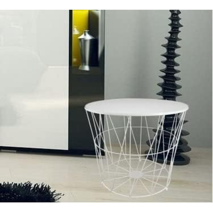 Журнальний стіл PrimoLiving Design, білий, металевий кошик з дерев'яною кришкою 'Diagonal', 40x35 см, з місцем для зберігання