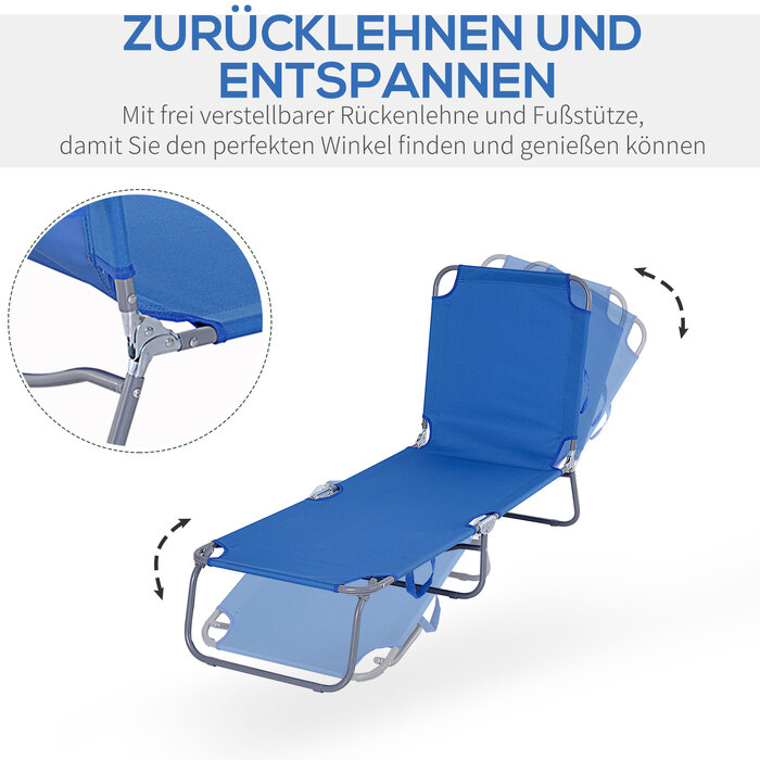 Шезлонг пляжний, складаний, з регульованою спинкою, нержавіючий металевий каркас, 187 x 55 x 24 см, синій
