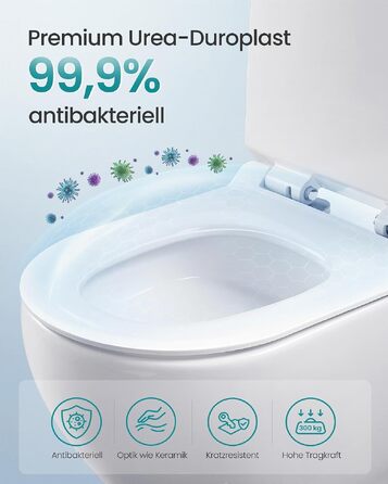 Кришка для унітазу SONGMICS з мікроліфтом (м'яким закриванням), Urea-Duroplast, D-подібна подовжена, біла, витримує до 300 кг, зі швидким монтажем