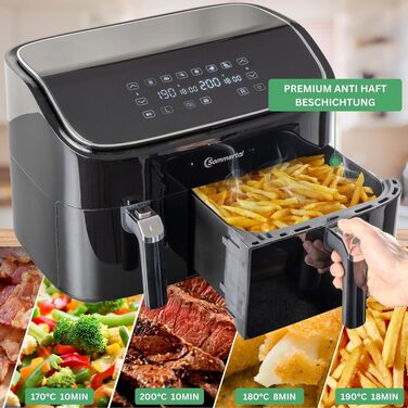 Аерофритюрниця з подвійною камерою Sommertal HF DUAL 900, 9 л, 2850 Вт, з функцією сушіння, сенсорним дисплеєм та 6 програмами, BPA-free