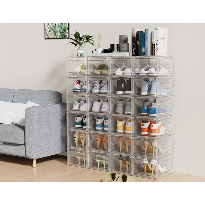 Прозорі пластикові коробки для взуття HOMIDEC, 12 шт., стійкі, з кришкою, для зберігання взуття до 46 розміру: туфлі, чоботи, кросівки