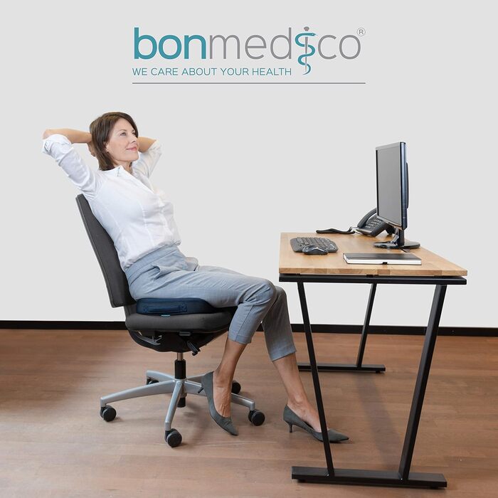 Ортопедична подушка для сидіння Bonmedico з Memory Foam та гелевим наповнювачем - для автомобіля, офісного крісла та інвалідного візка. Великий розмір (Блакитний)
