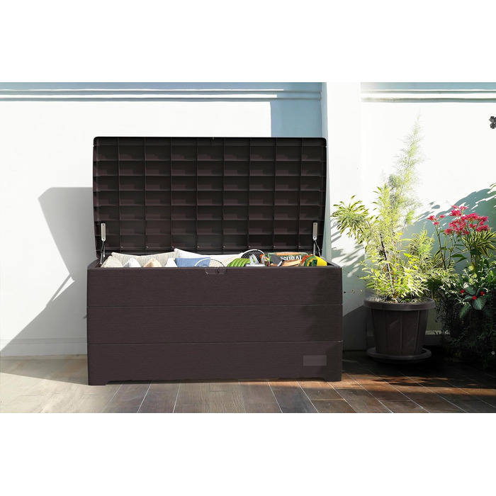Водонепроникна пластикова скриня Duramax Cedargrain Durabox 270л для саду з колесами та ручками, коричнева