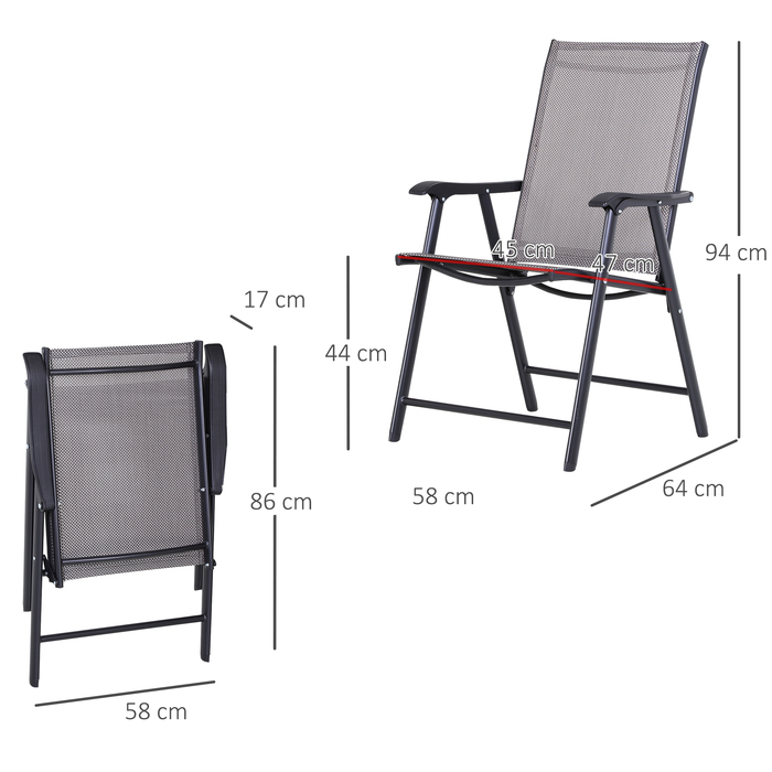Outsunny Camping Chairs Набір з 2 розкладних крісел Підлокітник Крісло для риболовлі металеве сіре 58x64x94см