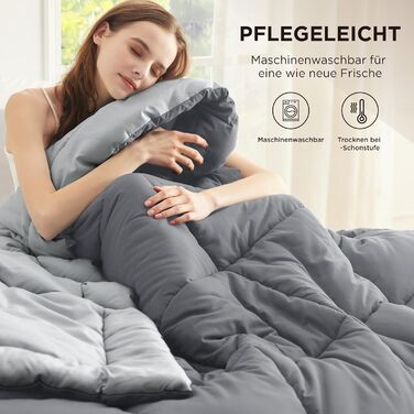 BEDSURE Ковдра постійна 240x220 см - тепла, двостороння, для алергіків, сіра/світло-сіра, 300 GSM