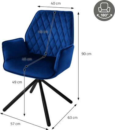 Крісла для їдальні ML-Design, комплект з 4 шт., темно-синій, з м'якою оббивкою з велюру, поворотні, з металевими ніжками, ергономічні