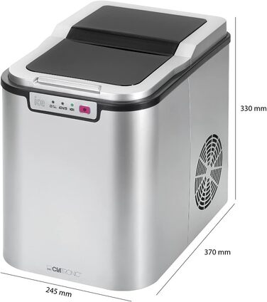Льодогенератор Clatronic EWB 3785 Inox: Швидке виробництво льоду (10 хв), самоочищення, 12 кг/24 год, резервуар 1.5 л