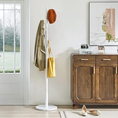 Вішалка-гардероб IBUYKE RF-1194 з 8 гачками, 3 рівнями регулювання висоти, біла, з круглою основою