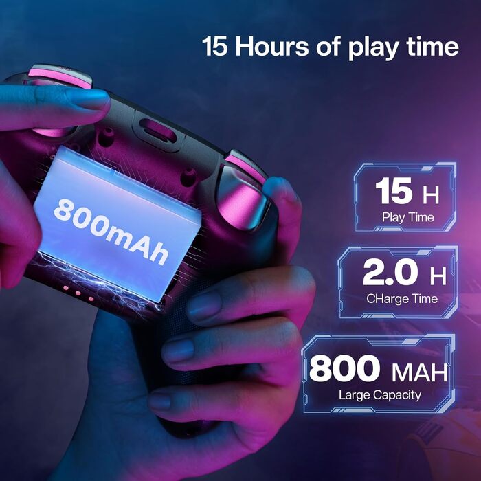 Ігровий бездротовий контролер ECHTPower для PC, Switch, Steam Deck, Android, iOS — RGB підсвітка, Hall-джойстики, Turbo, вібрація, акумулятор 800mAh (Чорний)