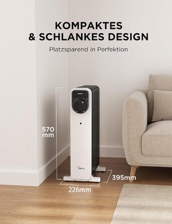 Масляний радіатор Midea NY2311-24UR, 2300 Вт, 11 секцій, з пультом ДК та LED-дисплеєм, чорний