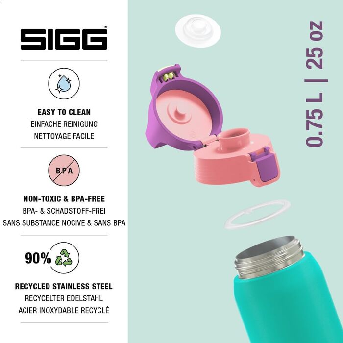 Спортивна пляшка для води Sigg Shield ONE з нержавіючої сталі для газованих напоїв, герметична, BPA-free, 0.75 л (Reef, Multicolor)