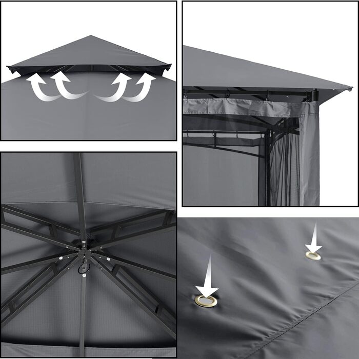 Павільйон садовий ABCCANOPY 2.5x2.5м водонепроникний, сірий (3.35x3.35м) для вечірок та захисту від сонця і дощу