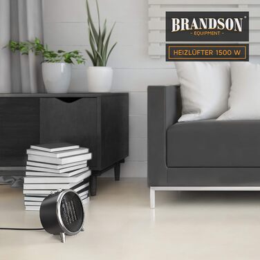 Керамічний електрообігрівач Brandson 1500 Вт для ванної, з терморегулятором, 2 режими, захист від перегріву і перекидання