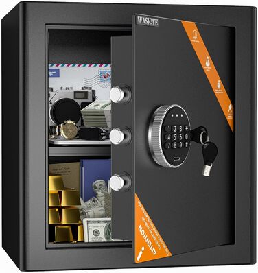 Сейф WASJOYE 42L Tresor з ключем та цифровим замком, настінний сейф для дому, офісу, готелю, 40x38x31 см