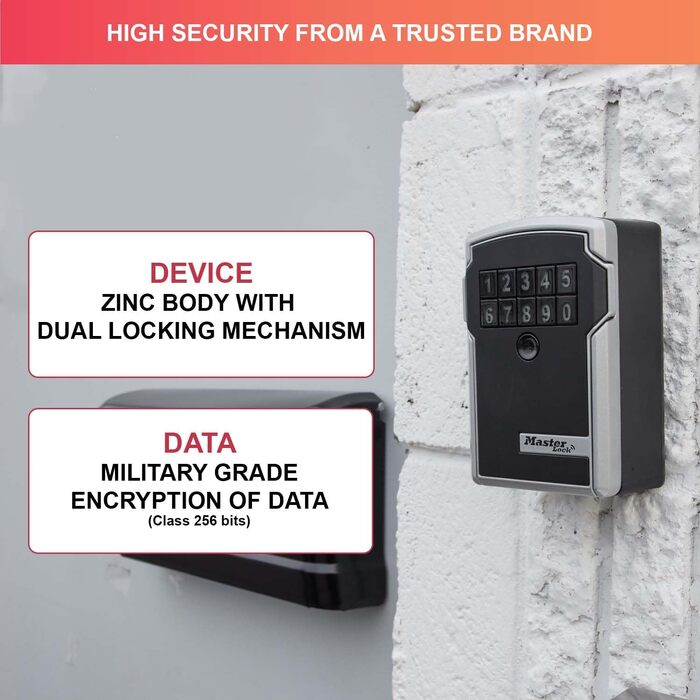 Розумний сейф для ключів Master Lock Smart Connected з Bluetooth та кодовим замком, настінний вуличний кейс з військовим шифруванням, 12.7 x 8.3 x 5.9 см