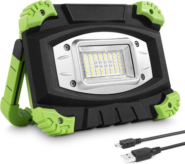 Lepro LED акумуляторний прожектор для кемпінгу, алюмінієвий, 20W, 2000 люмен, 5 режимів, павербанк 5200 мА·год, для роботи, надзвичайних ситуацій, кемпінгу