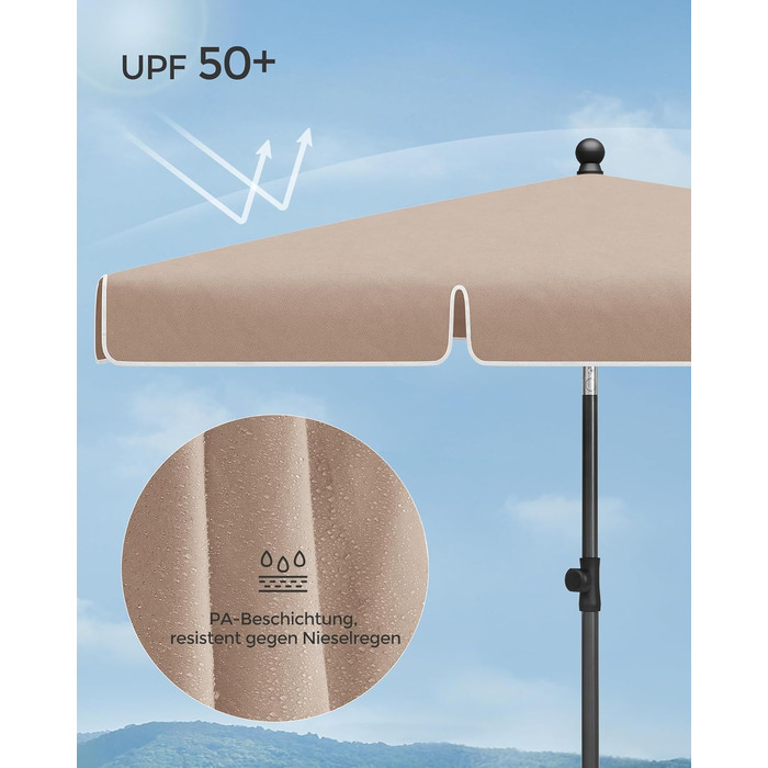 Парасолька від сонця SONGMICS для балкона та тераси, UPF 50+, регульована висота та нахил 30°, з сумкою для зберігання, GPU180G01 (без стійки)
