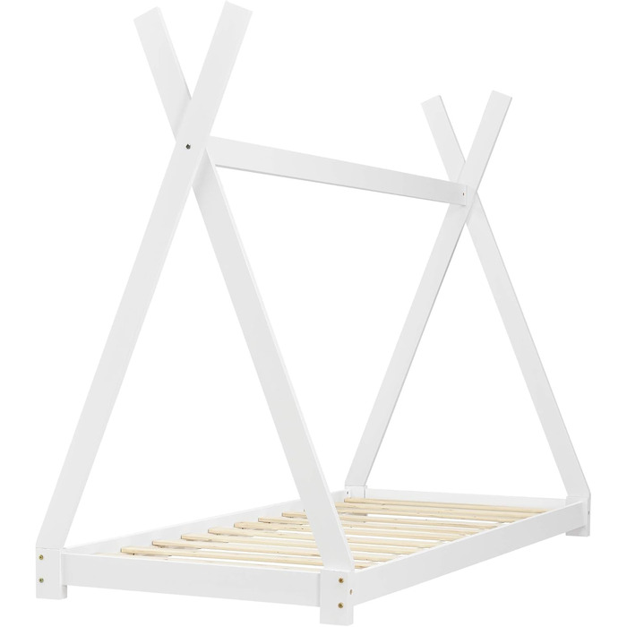 Ліжко дитяче Onejda Tipi від en.casa, 80x160 см, білий колір, з сосни