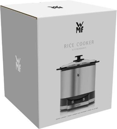 Рисварка WMF Küchenminis 1л Cromargan, 220 Вт з контейнером для ланчу та функцією пароварки
