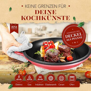 KRUSTENZAUBER Алюмінієвий жаровий сотейник 28 см з кришкою, 6 л, для індукції, духовки, червоний