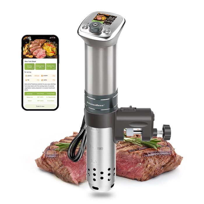 Су-від занурна піч KitchenBoss G320PS з Wi-Fi: точний контроль температури, дисплей TFT, 1100W, IPX7, для приготування су-від