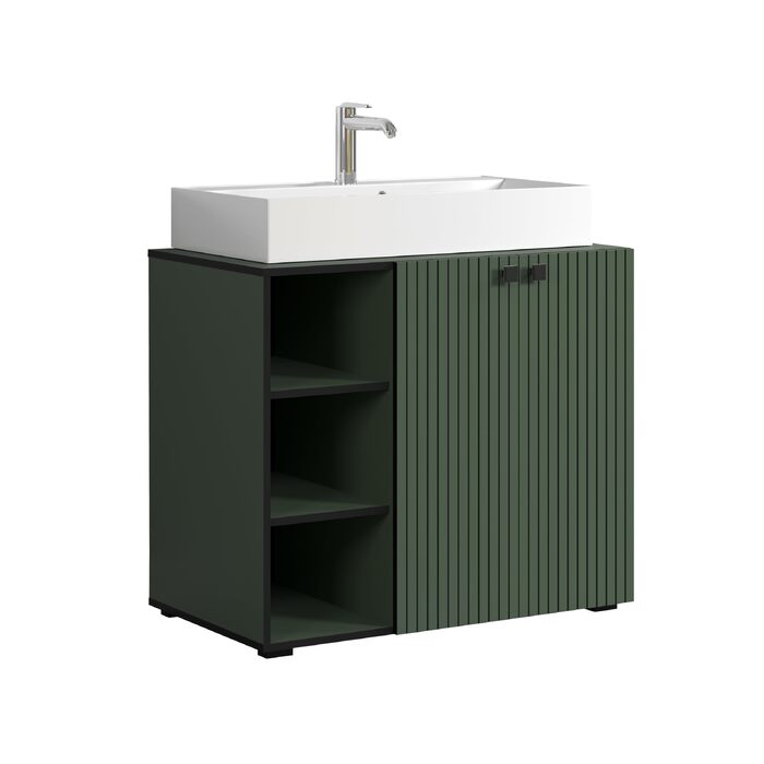 Тумба під раковину на колесах PureBliss від trendteam smart living, 80x64x42 см, зелена — з 2 відкритими полицями, стійка до подряпин, металеві ручки