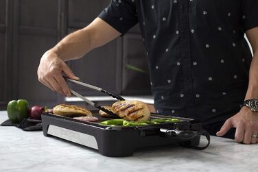 Електричний гриль George Foreman Smokeless для дому, бездимний, антипригарний, з піддоном для жиру, регулятором температури, вертикальне зберігання, модель 25850-56