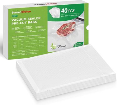 Пакети вакуумні Bonsenkitchen Profi VB3205 (20x30 см, 40 шт) для харчових продуктів, Sous Vide, вакуумних апаратів, без BPA