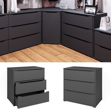 Комод Vicco Ruben антрацитовий 80x78 см з 3 шухлядами, ДСП