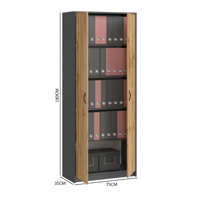 Стелаж SaraMeble 75 x 180 x 35 см, антрацит, дуб вотан, графіт