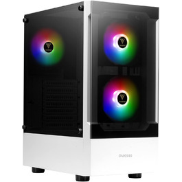Ігровий корпус GAMDIAS ATX Mid-Tower, 3x120мм ARGB вентилятори, білий, скляна бокова панель, сітчаста передня панель, PSU-кожух