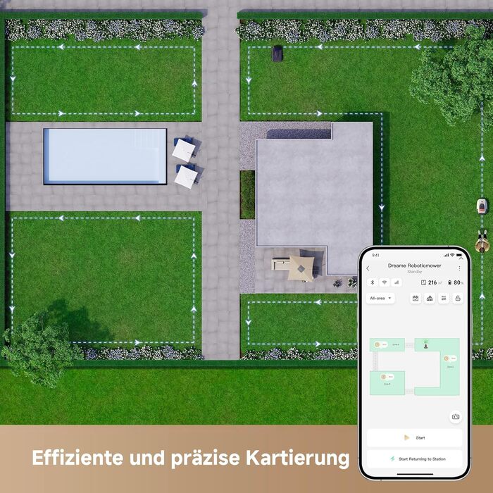 Робот-газонокосар Dreame A1 Pro без дроту, LiDAR 360°, 2000 м², керування через додаток, OmniSense, розумне уникнення перешкод, 66.5x43.7x26.1 см