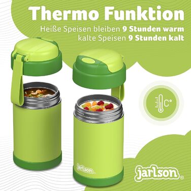 Термос для їжі JARLSON YUMMY 450 мл зелений – дитячий харчовий контейнер з ложкою, з нержавіючої сталі, для зберігання їжі, каші, йогурту, мюслі, дитячого пюре, термобокс