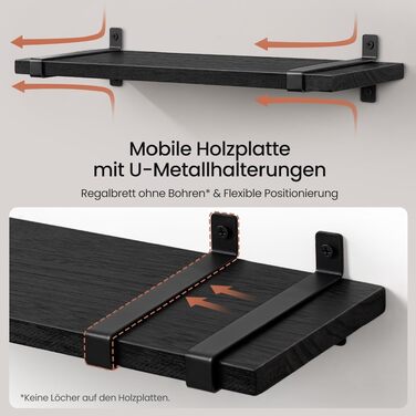 Набір настінних полиць Gronda Holz 3 шт. чорного кольору 60 см (40x12x1.5 см) - полиці без свердління для кухні, ванної, вітальні, книжкові полиці в стилі вінтаж