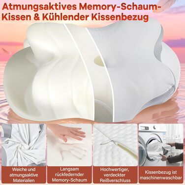 Подушка для шиї з Memory Foam - ортопедична подушка для сну, біла. Для тих, хто спить на боці, спині та животі
