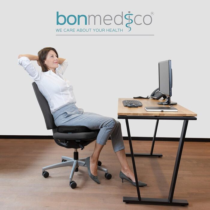 Ортопедична подушка для сидіння bonmedico з гелем та піною Memory Foam, ергономічна для авто, офісного та інвалідного крісла, чорна, велика
