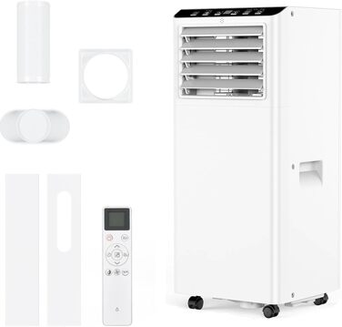 Мобільний кондиціонер 4-в-1 Leises 9000 BTU: охолодження, вентиляція, осушення, Follow-Me. Для кімнат до 43-51 м². З пультом, таймером на 24 год, цифровим дисплеєм та вивідним шлангом (білий)
