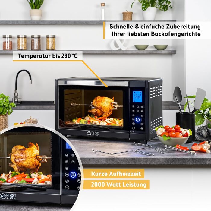 Міні-піч First Austria Digital 45L 2000W Premium-X з рожном та таймером - електропіч для кухні та кемпінгу