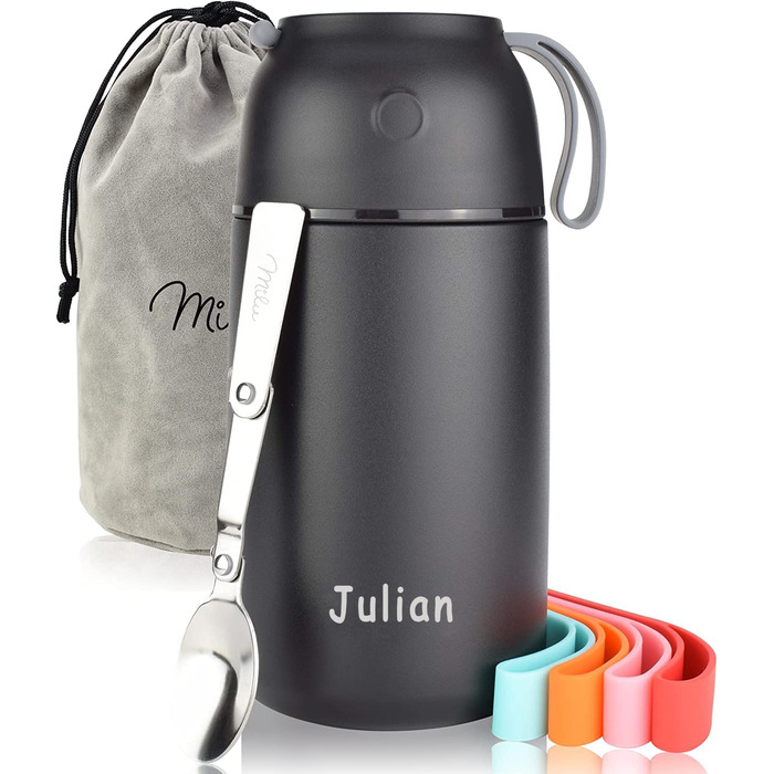 Термоконтейнер Milu з гравіюванням, 800 мл, чорний – персоналізований подарунок з іменем для чоловіків, жінок, мами, тата, подруги, на Різдво