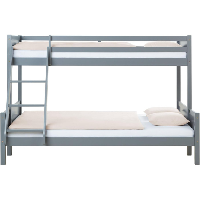 Дитяче двоярусне ліжко Homestyle4u 1898 для 2 дітей 90x200 і 140x200, біле, дерев'яний каркас з сосни, з ламелями, без матраца