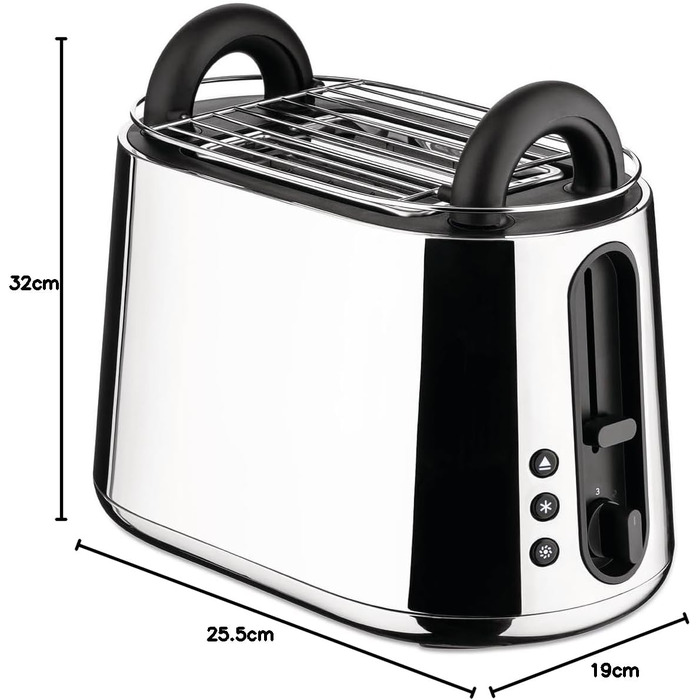 Тостер Alessi Plissé MDL08 W - Дизайнерський тостер з 6 рівнями підсмажування, термостійкий пластик, європейська вилка 850 Вт, чорний