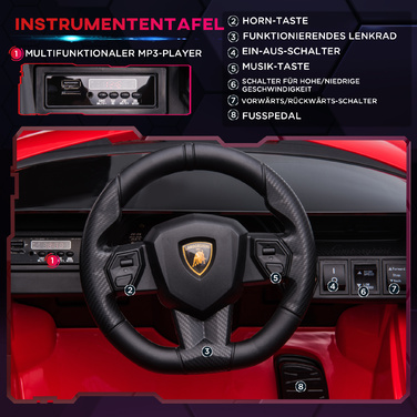 Дитячий електромобіль 12V, 2 режими руху, Lamborghini Sian SUV, іграшковий електромобіль з пультом дистанційного керування, музикою (MP3/USB), світлом, для дітей 3-5 років (37-60 місяців), металевий, червоний, розміри: 108 x 62 x 40 см