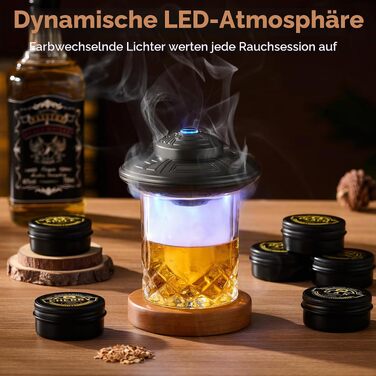 Електричний набір для копчення віскі ComboJoy з LED-підсвіткою, 6 видами стружки, келихом та формою для льоду, сірий
