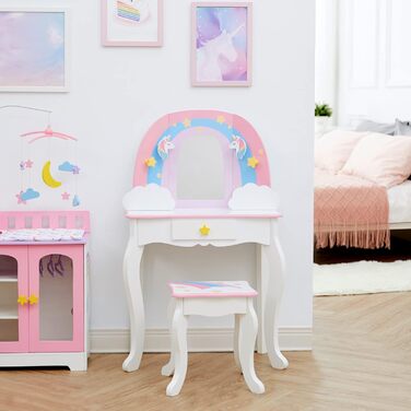 Дитячий туалетний столик Teamson Kids Fantasy Fields Little Dreamer з дзеркалом, вбудованим сховищем і стільчиком, білий