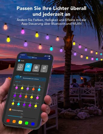 Розумний LED-гірлянда Govee для вулиці, WiFi, RGBICW, водонепроникна IP65, керування через Alexa, Google Assistant і додаток, 47 режимів, 15 ламп, 15 м