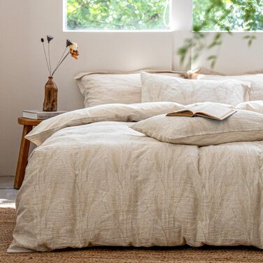 Постільна білизна SOULFUL з льону та бавовни, жаккардовий комплект 3 предмети, колір пшеничний, 200x200 см (підковдра + 2 наволочки 80x80 см)