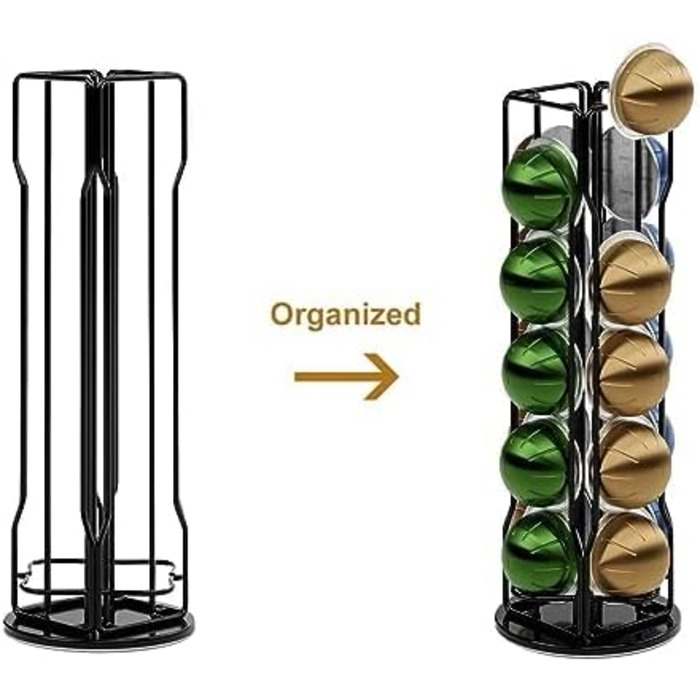Тримач для капсул Nespresso Vertuo Sevenline - органайзер для 20 капсул, поворотний на 360 градусів (сріблястий/чорний)